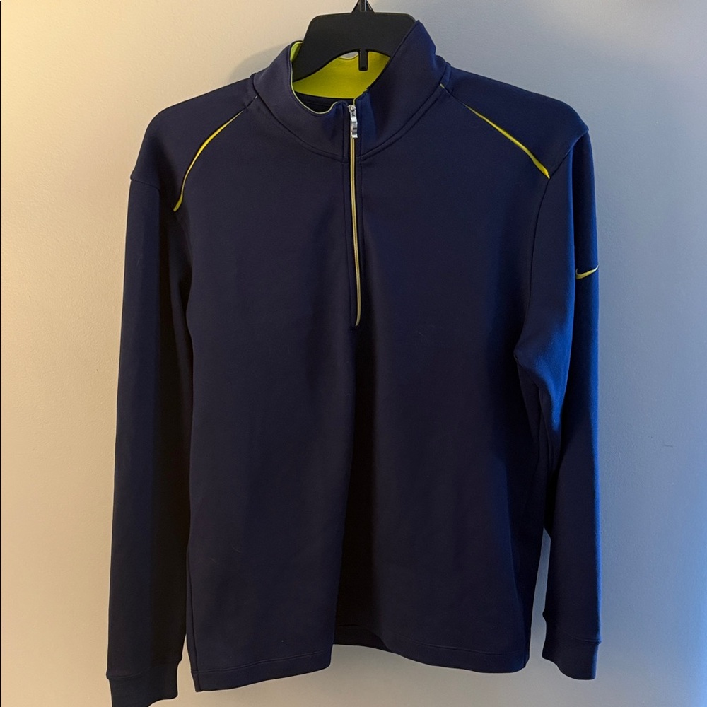 Nike Men's Navy and Yellow Half-Zip Jersey